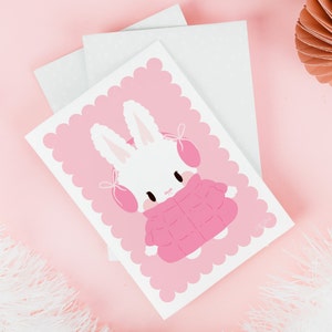 Printable Winter Bunny Art Print | Gift for Her | Putter Coat Bunny Wall Decor| Girls Room Decor| Coquette art | Kawaii Art Download PNG JPG