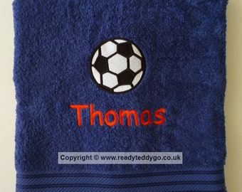 Personalised Swimming / Bath Towel / Sheet FOOTBALL Embroidered Unisex Boys Girls Children's Kids with ANY NAME 500gsm