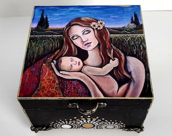 Madonna and Child Jewelry box / Christmas gift keepsake/ Mother and Baby gift/ Klimt inspired art/ motherhood art/ new mom gift