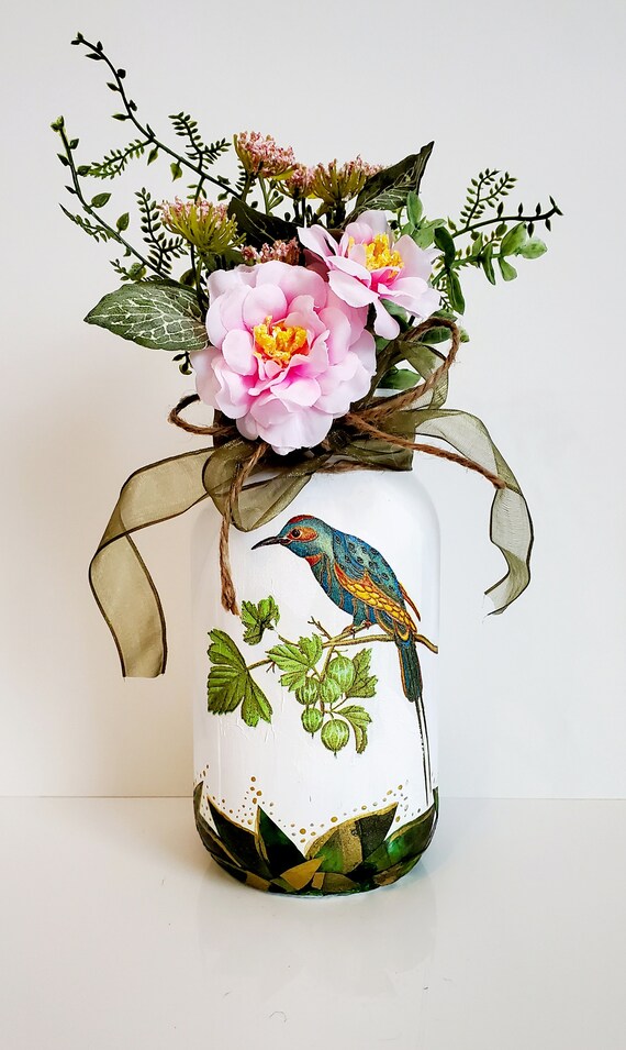 Shabby Chic Mason Jar Vase Etsy