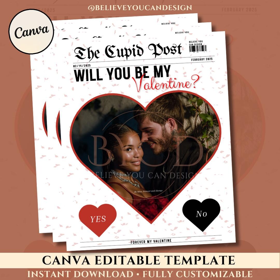 Will You Be My Valentine Canva Template, Cupid Post Proposal Flyer ...