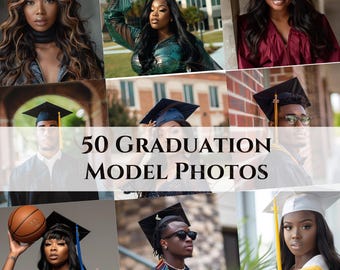 50 Graduation Model Photos, Cap and Gown Stock Images, Digital Download for Social Media and Branding