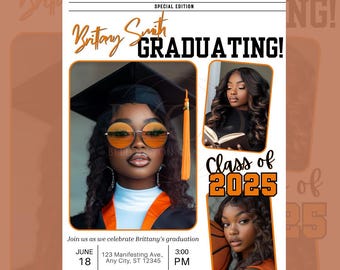 Graduation Newspaper Invitation Template, Editable Canva Grad Party Invite, Custom Photo Graduation Announcement, Instant Digital Download