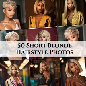 50 fotos de peinados rubios cortos, imágenes de modelos, contenido para redes sociales y libros electrónicos, paquete de descarga digital