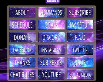 Constellations, milky way, star dust, stars, galaxy, space - 18 Twitch Panel Package - Graphics for Streamer