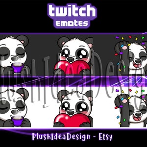 Lindo corazón de panda, amor, exageración, confeti, sorbo, bocadillo - 3 Twitch Sub Emotes Pack - Lindo panda dulce