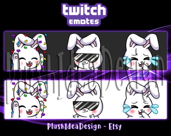 Cute Rabbit, Cute Bunny, Cool, Sunglasses,Laugh, LOL, Happy, Hype - 3 Twitch Sub Emotes Pack