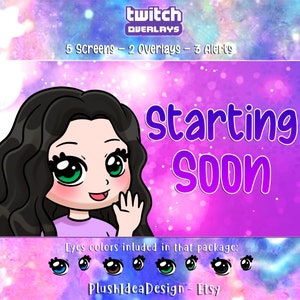 Twitch Screens, Alerts and Overlays Pack - Custom Cute Black Curly Girl -  Graphics for Streamer