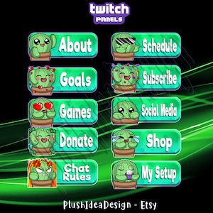 Cute Cactus Panels - 10 Twitch Panels Package - Graphics for Streamer - Cute plant, cactus