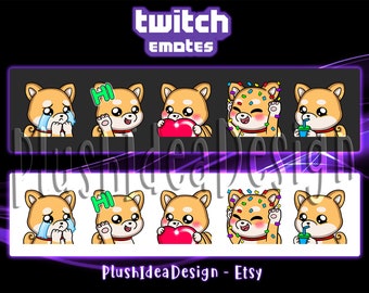 Cute Shiba Inu Dog Waving, Hi, Cry, Heart, Sip, Hype, Confetti, Happy  - 5 Twitch Sub Emotes Pack - Animal Theme - Dogs - Sweet Puppy