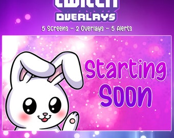 Twitch Screens, Alerts and Overlays Pack - Cute Bunny, Kawaii Rabbit - Graphics for Streamer