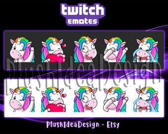 Cute Rainbow Unicorn Derp, Heart, Dab, Waving and Cry  - 5 Twitch Sub Emotes Pack