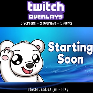 Twitch Screens, Alerts and Overlays Pack - Polar Bear, cute Polar Bear, kawaii Polar Bear - Graphics for Streamer