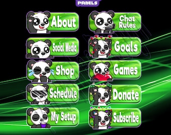 Cute Panda Panels - 10 Twitch Panels Package - Graphics for Streamer - Panda Panels