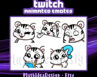 ANIMATED Wink, Bongo, Facepalm, Note, Confused White Tiger - ANIMATED Twitch Discord Sub Emotes - Pack of 5 - Cute Animated Emotes