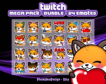 Cute Kawaii Fox Mega Pack - 24 Twitch Sub Emotes Pack - Foxes - Twitch Bundle | Discord | YouTube | Streamers | Digital