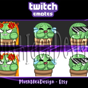 Cute Cactus Angry, Rage, Cool, Sunglasses, Lul, LOL - 3 Twitch Sub Emotes Pack - Plant Theme - Sweet Cactus