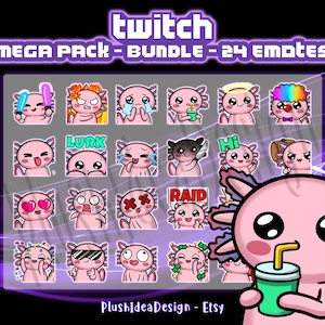 Cute Kawaii Axolotl Mega Pack - 24 Twitch Sub Emotes Pack - Axolotl - Twitch Bundle | Discord | YouTube | Streamers | Digital