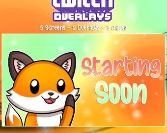 Twitch Screens, Alerts and Overlays Pack - Fox, cute fox, autumnal pastel colors, fox pastel, pastel rainbow - Graphics for Streamer