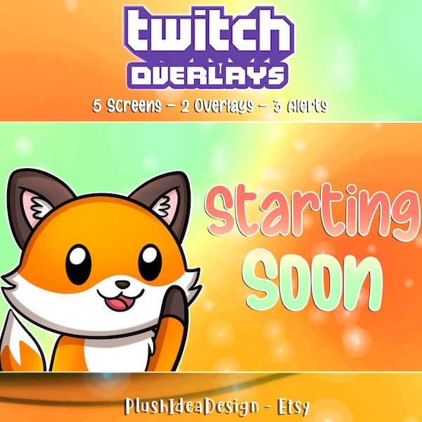 Twitch Screens, Alerts and Overlays Pack - Fox, cute fox, autumnal pastel colors, fox pastel, pastel rainbow -  Graphics for Streamer