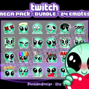 Mignon Kawaii Alien Mega Pack - 24 Twitch Sub Emotes Pack - Aliens - Twitch Bundle | Discorde | YouTube | Banderoles | Numérique