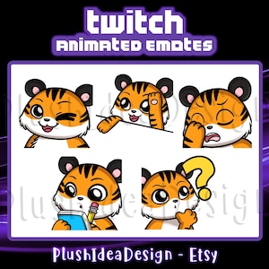 ANIMATED Wink, Bongo, Facepalm, Note, Confused Tiger - ANIMATED Twitch Discord Sub Emotes - Pack of 5 - Cute Animated Emotes
