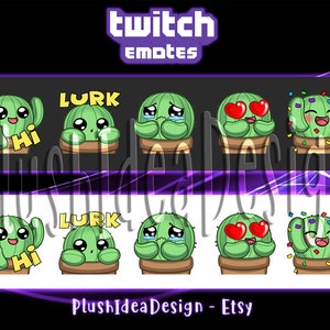 Cute Cactus Waving, Hi, Cry, Sigh, Cry, Heart, Love, Lurk, Hype, Happy  - 5 Twitch Sub Emotes Pack - Cactus, cute plant, cute nature