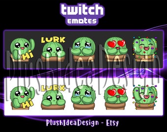 Cute Cactus Waving, Hi, Cry, Sigh, Cry, Heart, Love, Lurk, Hype, Happy  - 5 Twitch Sub Emotes Pack - Cactus, cute plant, cute nature