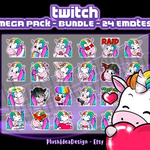Cute Kawaii Unicorn Mega Pack - 24 Twitch Sub Emotes Pack - Unicorns - Twitch Bundle | Discord | YouTube | Streamers | Digital