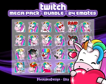 Cute Kawaii Unicorn Mega Pack - 24 Twitch Sub Emotes Pack - Unicorns - Twitch Bundle | Discord | YouTube | Streamers | Digital