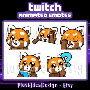 Guiño, Bongo, Facepalm, Nota, Panda Rojo Confundido - Emotes animados para subtítulos en Twitch y Discord - Paquete de 5 - Emotes animados adorables