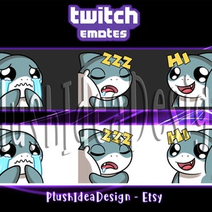 Cute Shark Cry, Zzz, Sleep, Hi, Waving - 3 Twitch Sub Emotes Pack