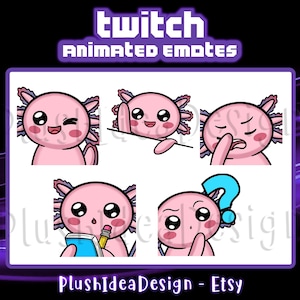 ANIMATED Wink, Bongo, Facepalm, Note, Confused Axolotl - ANIMATED Twitch Discord Sub Emotes - Pack of 5 - Cute Animated Emotes
