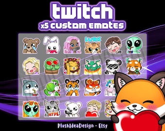 x5 Custom Premium Twitch Sub Emote - Twitch Emoji for streamer - Youtube, Twitch, Discord - Cute Chibi anime style