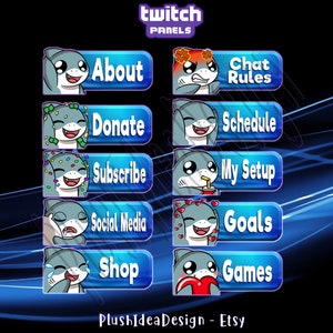 Cute Shark Panels - 10 Twitch Panels Package - Graphiques pour Streamer - Ocean Sea Theme