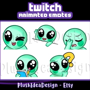 ANIMATED Wink, Bongo, Facepalm, Note, Confused Alien - ANIMATED Twitch Discord Sub Emotes - Pack of 5 - Cute Animated Emotes