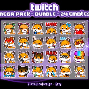 Cute Kawaii Fox Mega Pack - 24 Twitch Sub Emotes Pack - Foxes - Twitch ...