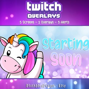 Twitch Screens, Alerts and Overlays Pack - Unicorn, cute unicorn, pastel colors, unicorn pastel, pastel rainbow -  Graphics for Streamer
