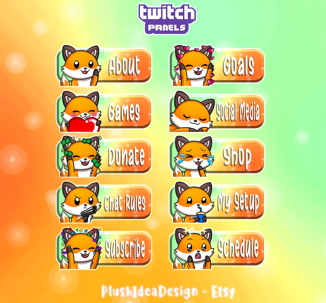 Fox Panel Cute Fox Panels - 10 Twitch Panels Package - Graphics for Streamer ...