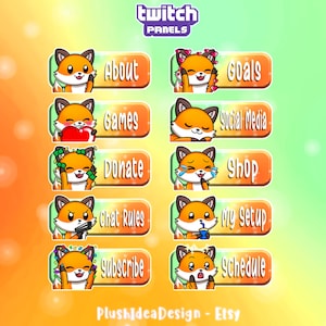 Cute Fox Panels - 10 Twitch Panels Package - Graphics for Streamer - Cute Fox, Autumn, Autumnal