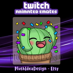 ANIMATED Hype Happy Confetti Cute Cactus  - ANIMATED Twitch Sub Emote