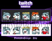 Cute Shark, Heart, Love, Hype, Sip, Angry, Rage, Lol, Laugh - 5 Twitch Sub Emotes Pack