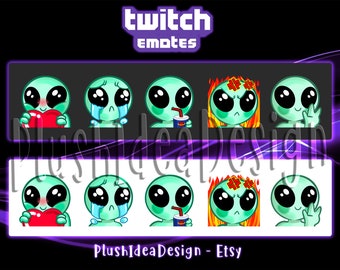 Cute Alien Waving, Angry, Rage, Cry, Heart, Sip - 5 Twitch TikTok Youtube Sub Emotes Pack - Space Theme - Extraterrestrial