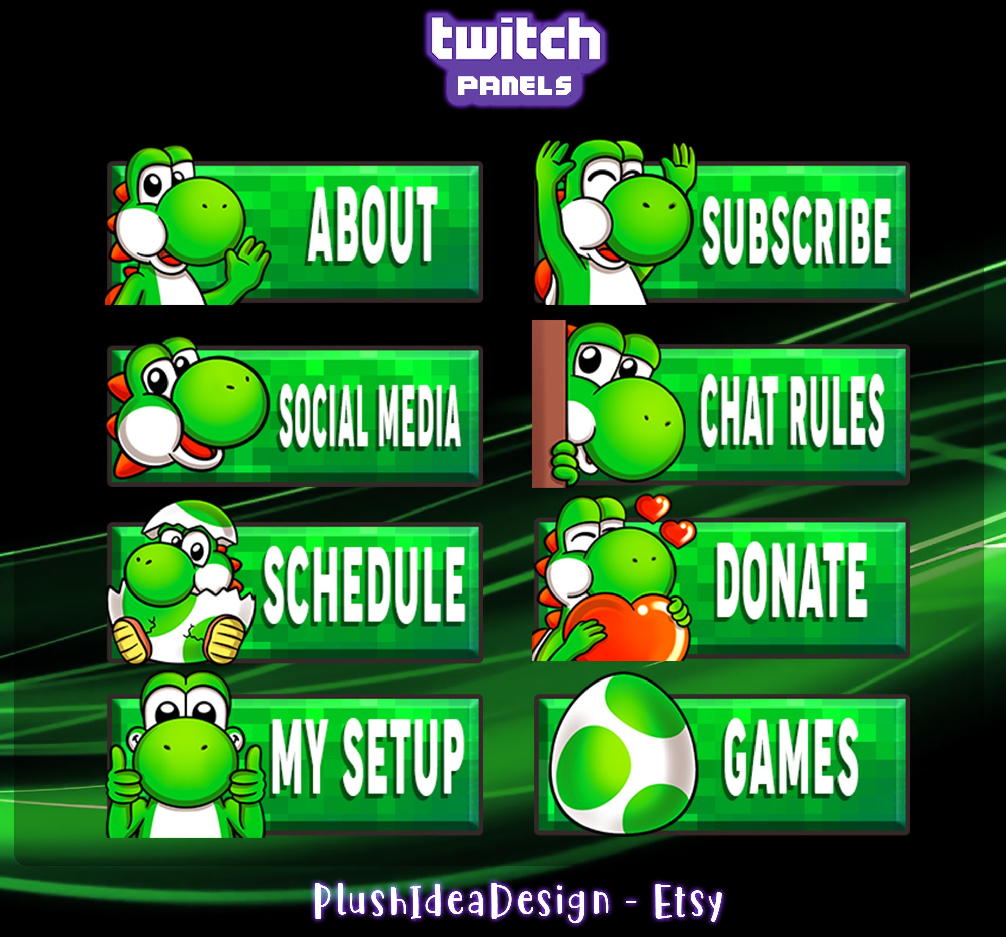 Cute Yoshi Panels 8 Twitch Panel Package Graphics For Etsy