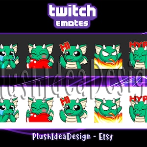 Cute Little Dragon Waving, Hi, Angry, Rage, Cry, Heart, Hype  - 5 Twitch Sub Emotes Pack - Fantasy Theme - Medieval
