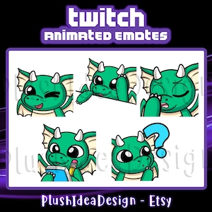 ANIMATED Wink, Bongo, Facepalm, Note, Confused Dragon - ANIMATED Twitch Discord Sub Emotes - Pack of 5 - Cute Animated Emotes