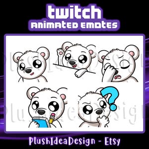 ANIMATED Wink, Bongo, Facepalm, Note, Confused Polar Bear - ANIMATED Twitch Discord Sub Emotes - Pack of 5 - Cute Animated Emotes