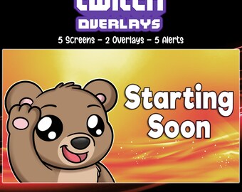 Twitch Screens, Alerts and Overlays Pack - Bear, cute Bear, kawaii Bear -  Graphics for Streamer