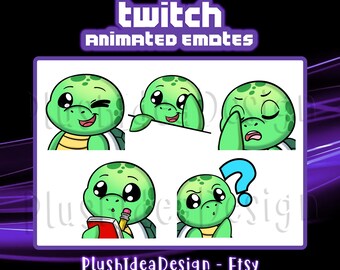 ANIMATED Wink, Bongo, Facepalm, Note, Confused Turtle - ANIMATED Twitch Discord Sub Emotes - Pack of 5 - Cute Animated Emotes