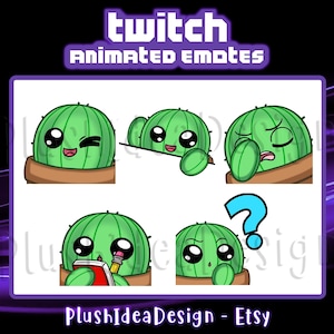 ANIMATED Wink, Bongo, Facepalm, Note, Confused Cactus - ANIMATED Twitch Discord Sub Emotes - Pack of 5 - Cute Animated Emotes